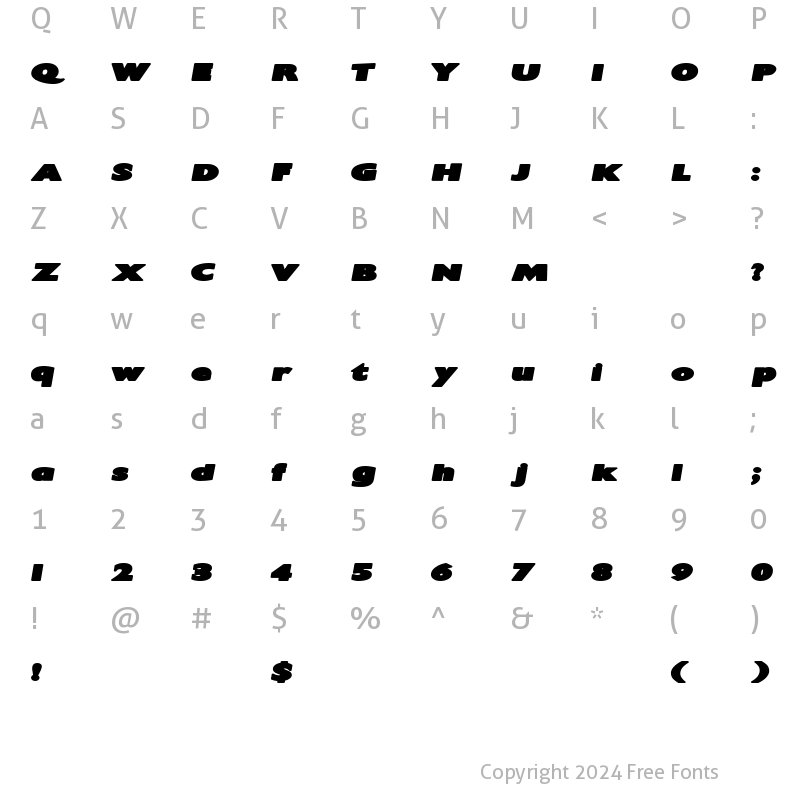 Character Map of Irtusk Bold Italic