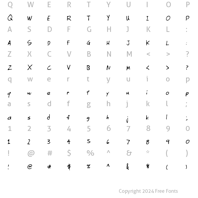 Character Map of IrvingsHand Regular