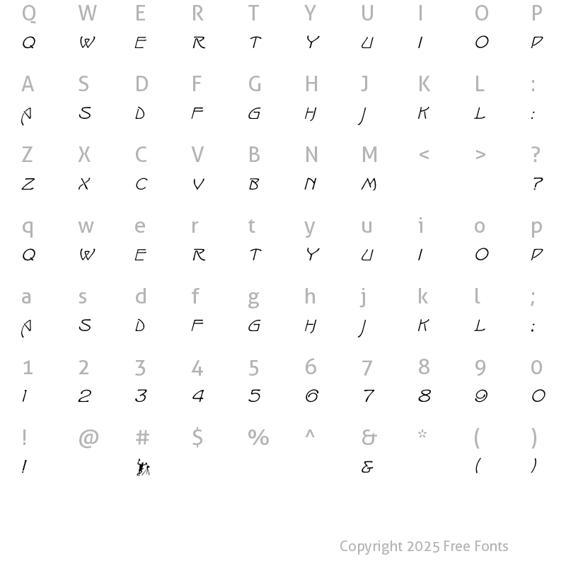 Character Map of Isadora Italic Italic