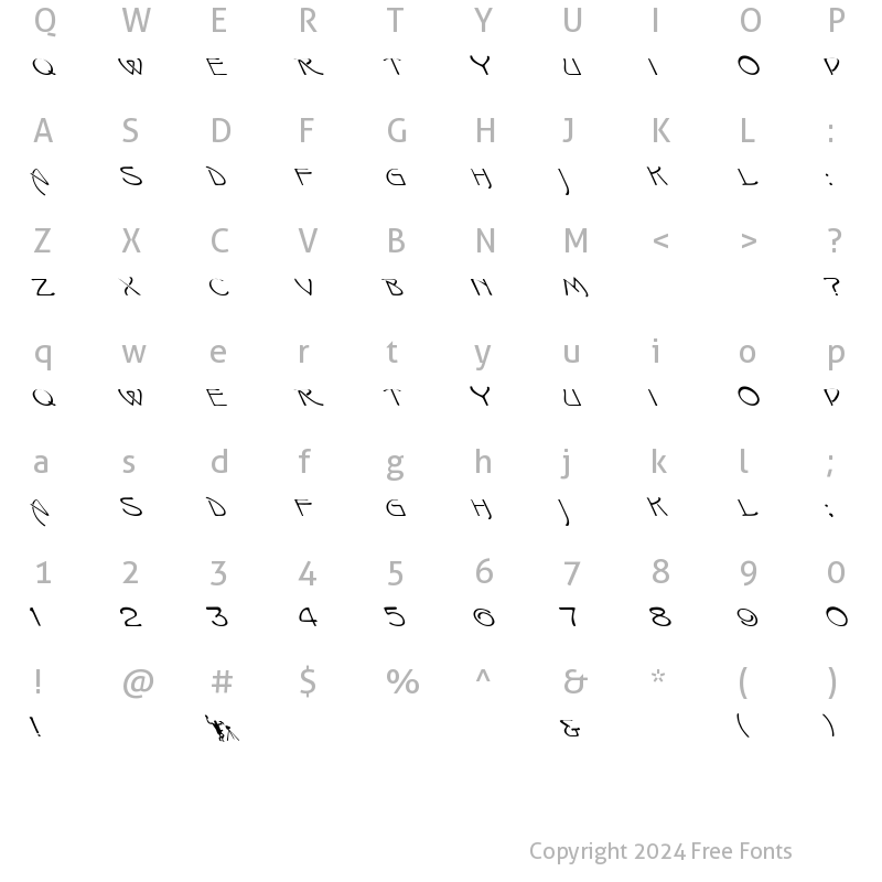 Character Map of Isadora Leftie Regular