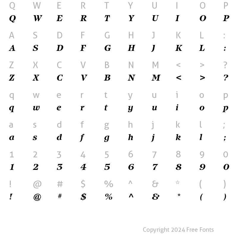 Character Map of Isbell ITC Std Bold Italic