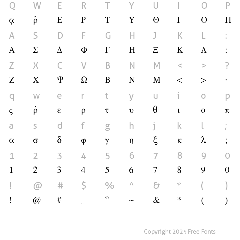 Character Map of Ismini Regular