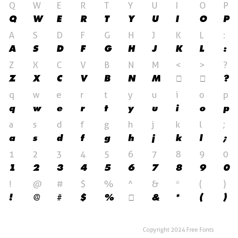 Character Map of Isomar Display Expanded SSi Expanded Italic