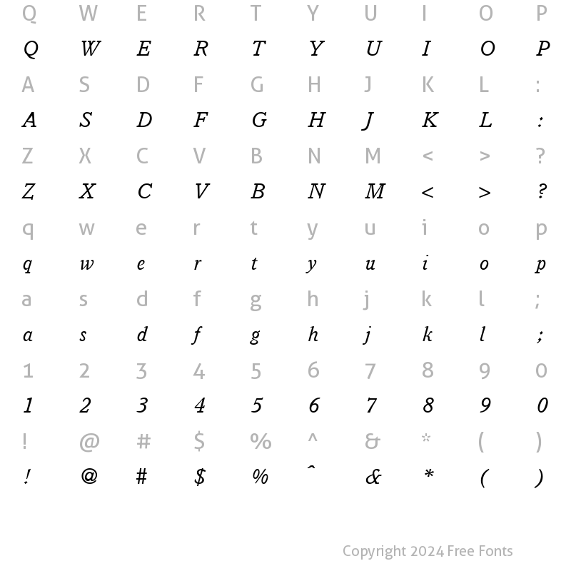 Character Map of IstriaOldStyle RegularItalic