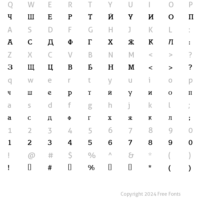 Character Map of ItaliaCyrillic Regular