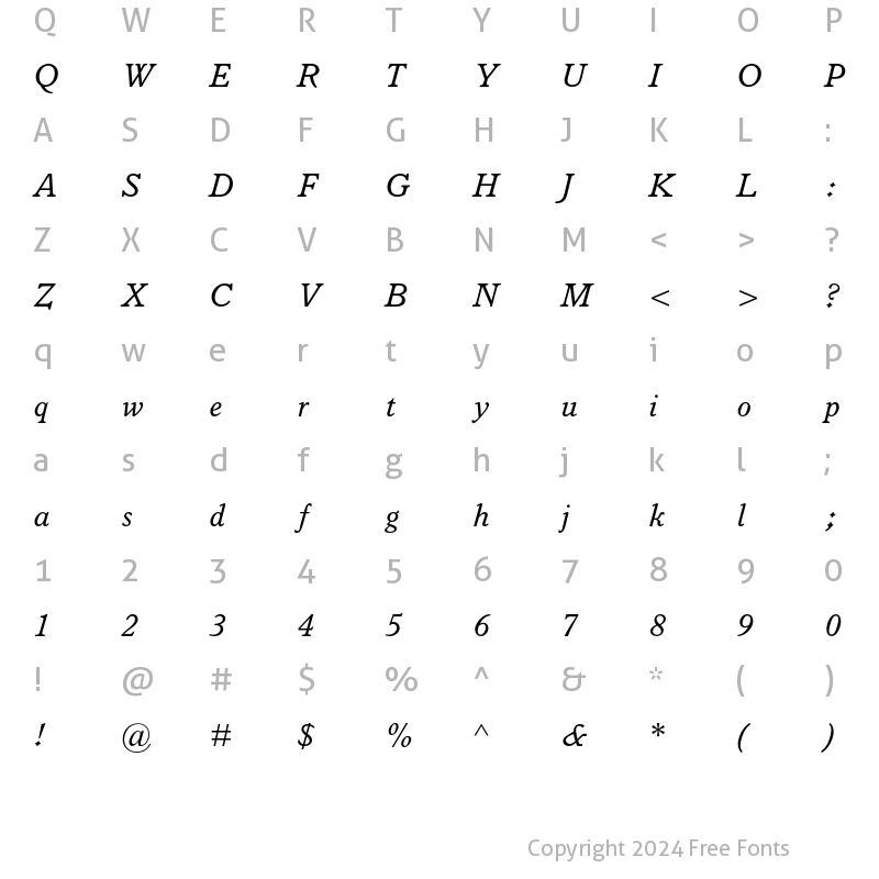 Character Map of Italian Old Style MT Italic