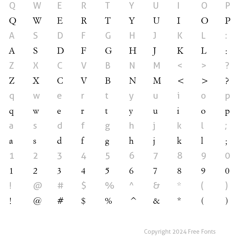 Character Map of ItalianGarmnd BT Roman