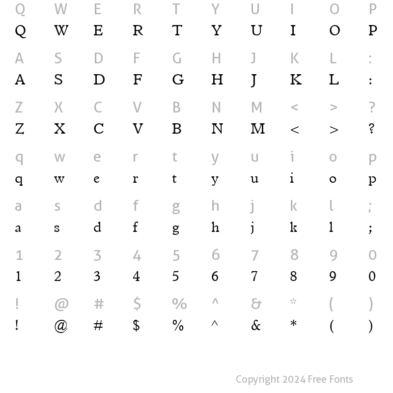 Character Map of ItalianOldStyleMT Roman