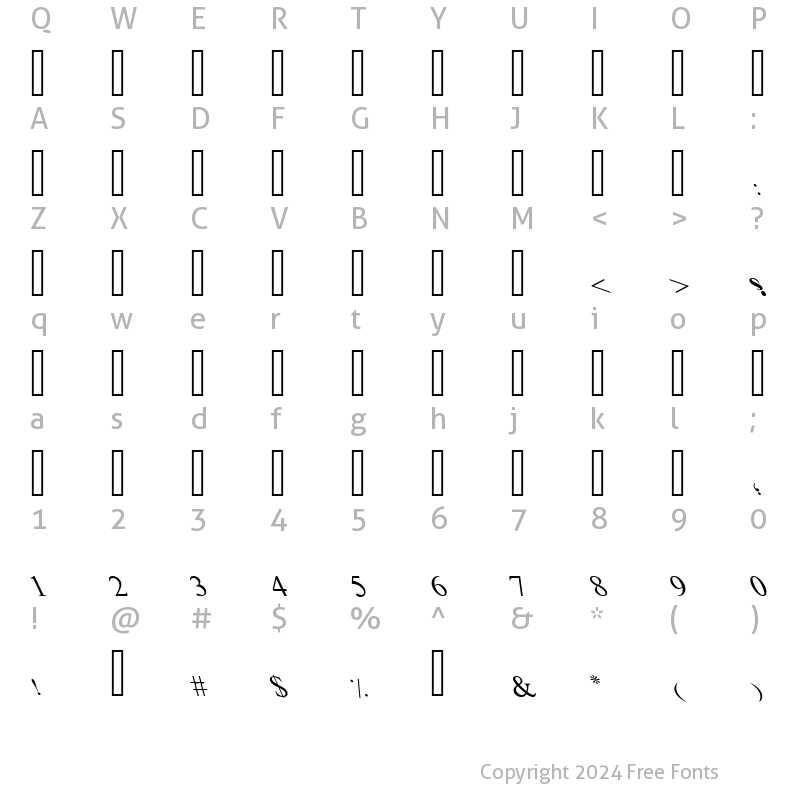 Character Map of Italic Outline Art Regular