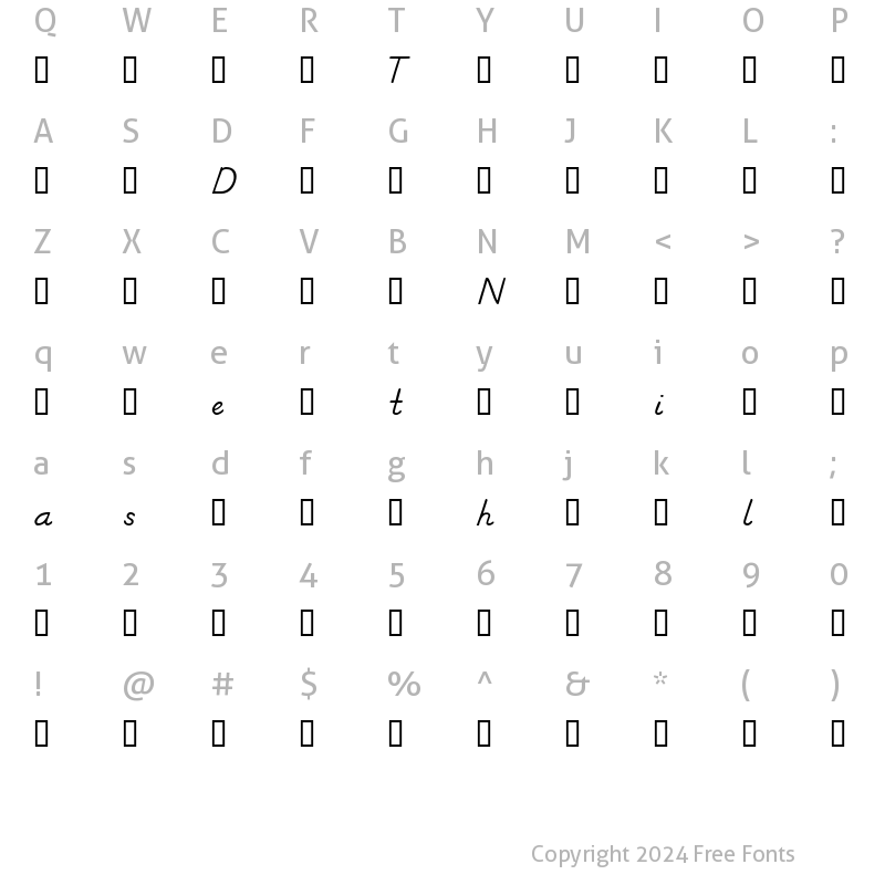 Character Map of Italic Sample Regular