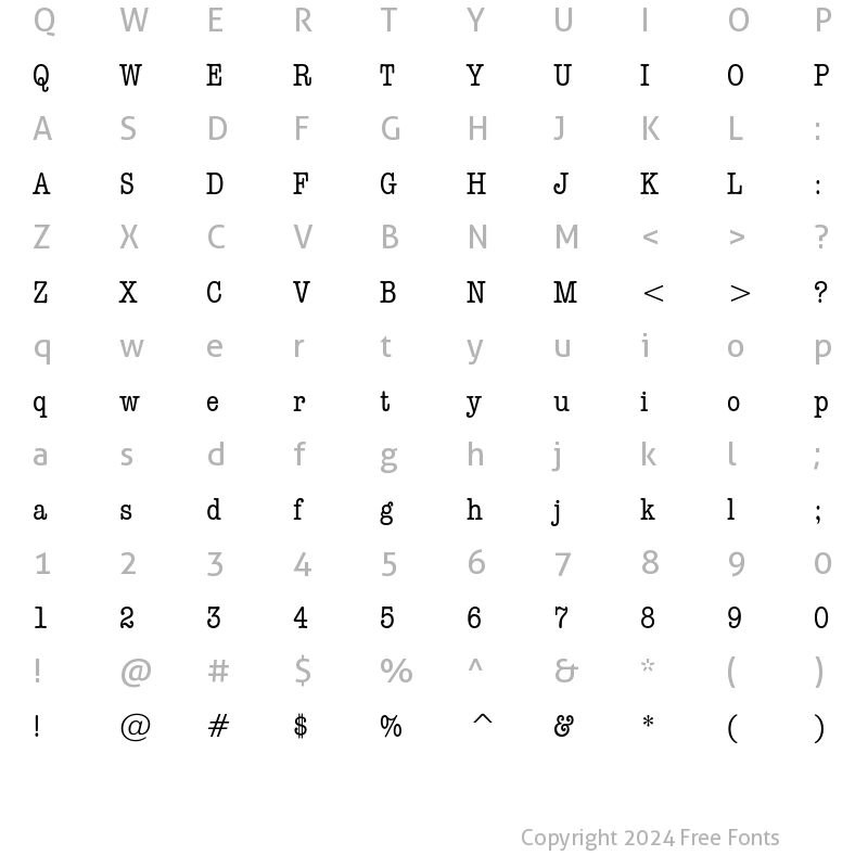 Character Map of ITC American Typewriter Condens Medium