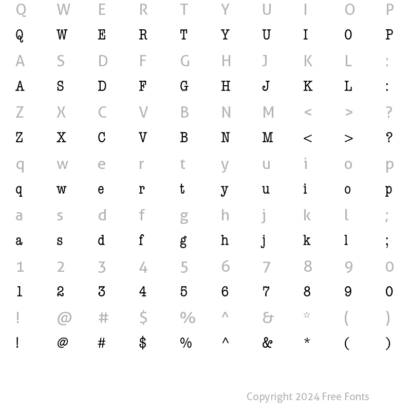 Character Map of ITC American Typewriter Condens Regular