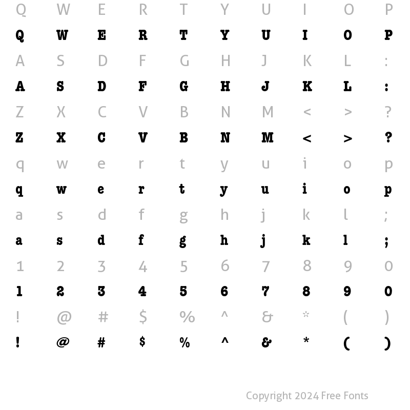 Character Map of ITC American Typewriter LT Cond Bold