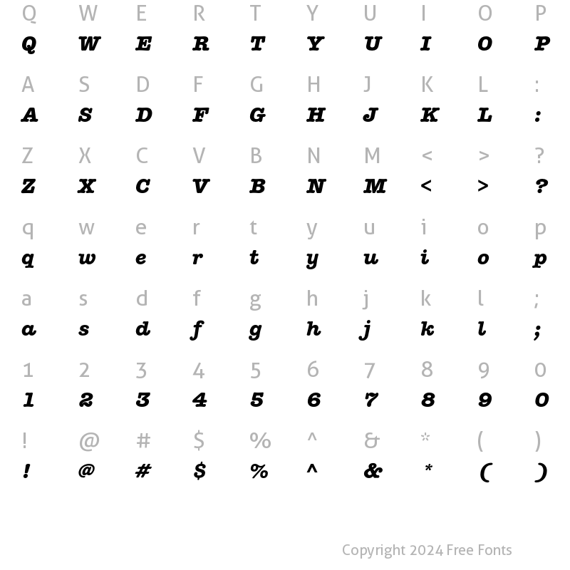 Character Map of ITC American Typewriter Std Bold Italic