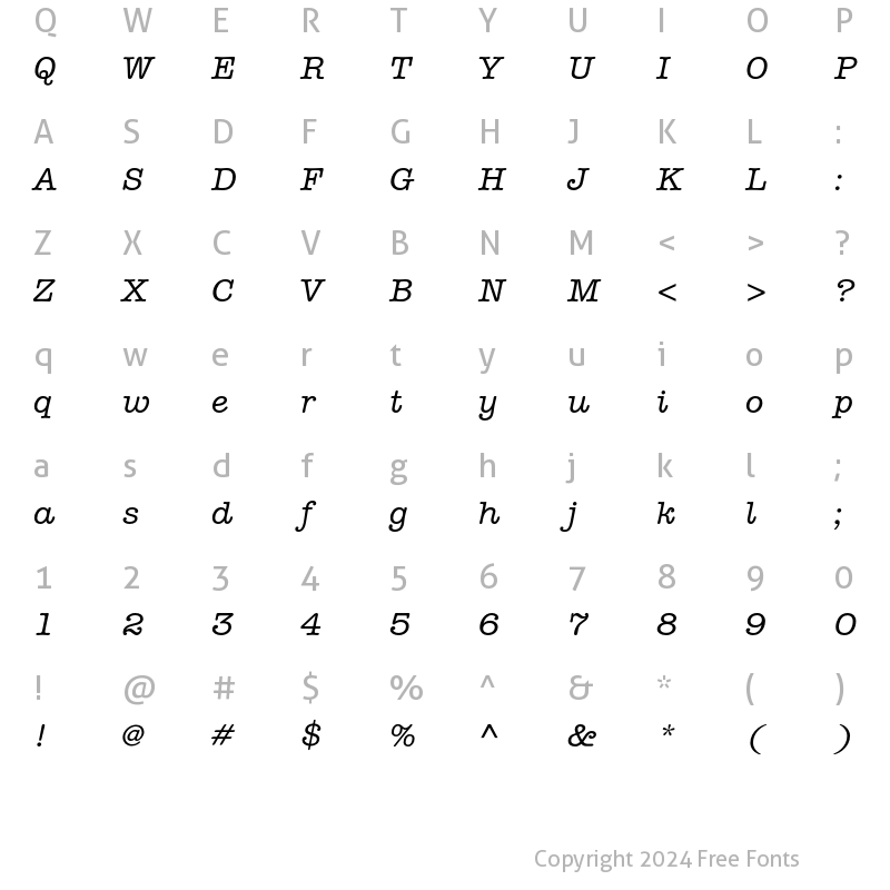 Character Map of ITC American Typewriter Std Medium Italic