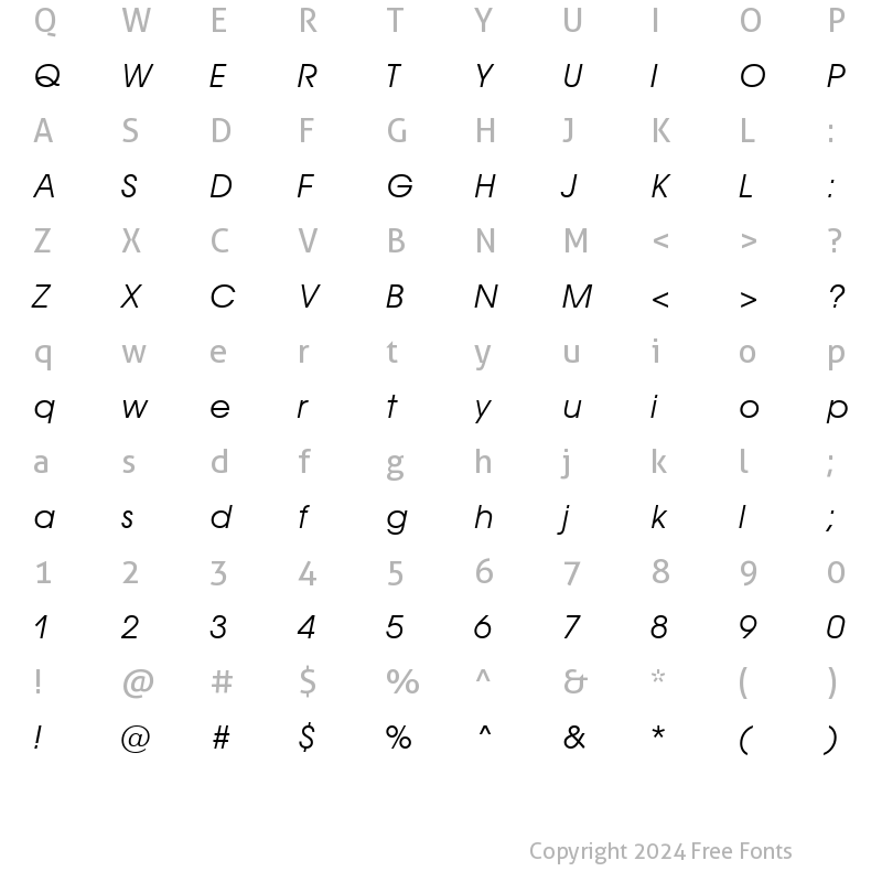 Character Map of ITC Avant Garde SWA Book Oblique