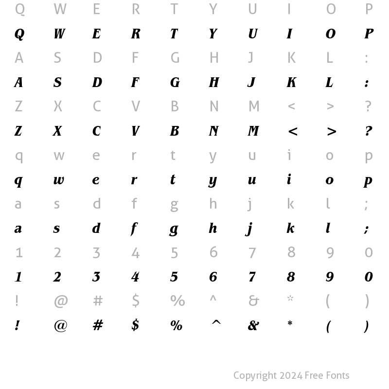 Character Map of ITC Benguiat Condensed Bold Italic
