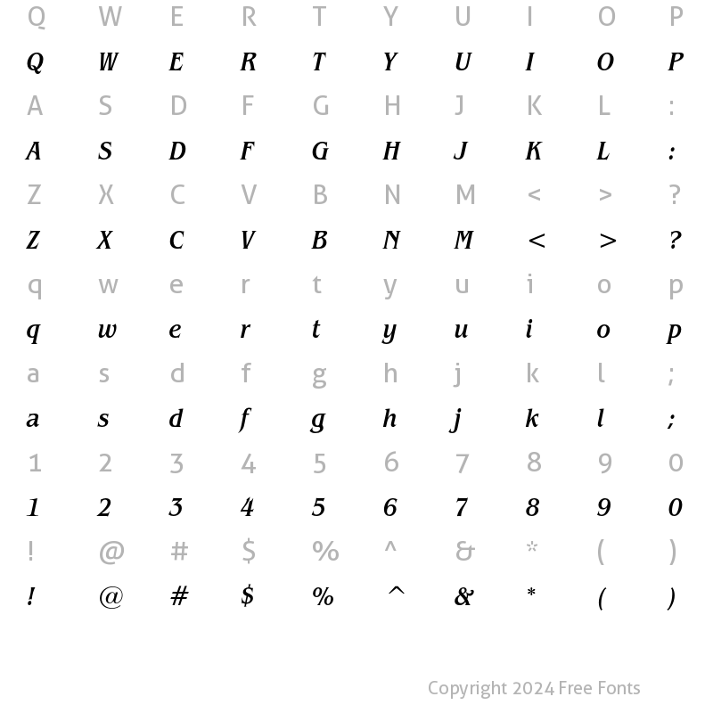 Character Map of ITC Benguiat Condensed Medium Italic