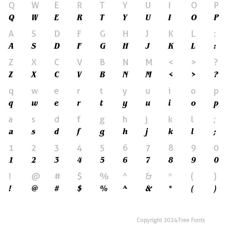 Character Map of ITC Benguiat Std Bold Condensed Italic