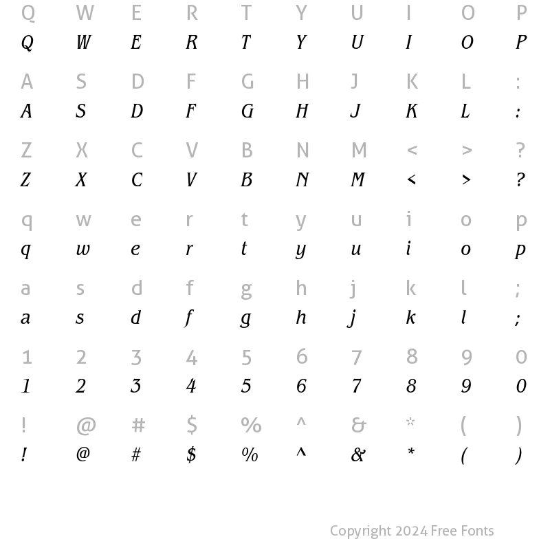 Character Map of ITC Benguiat Std Book Condensed Italic