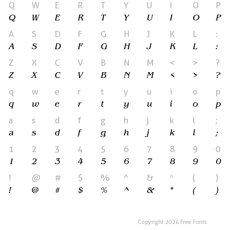 Character Map of ITC Benguiat Std Book Italic