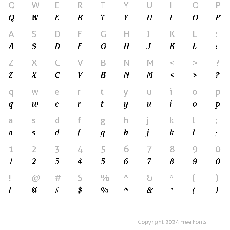 Character Map of ITC Benguiat Std Medium Condensed Italic