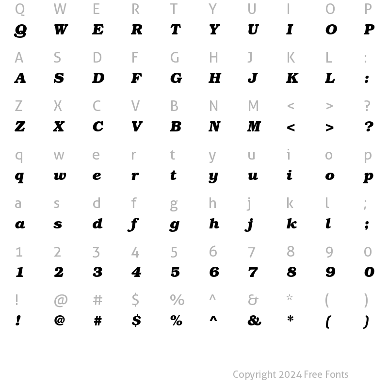 Character Map of ITC Bookman Std Bold Italic