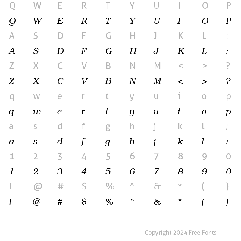 Character Map of ITC Bookman SWA Light Italic