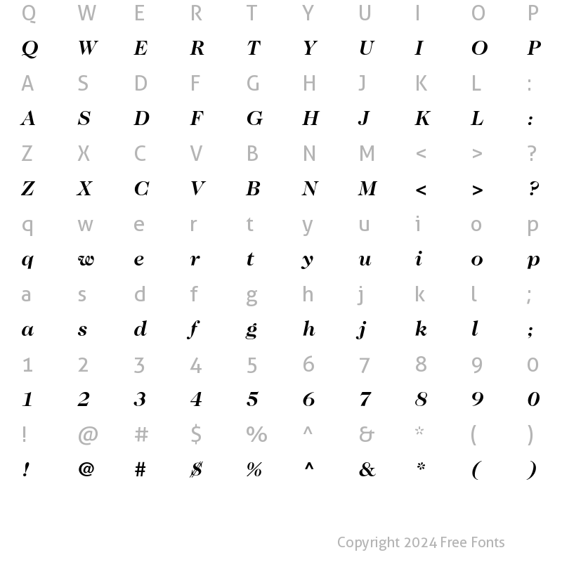 Character Map of ITC Caslon 224 LT Bold Italic