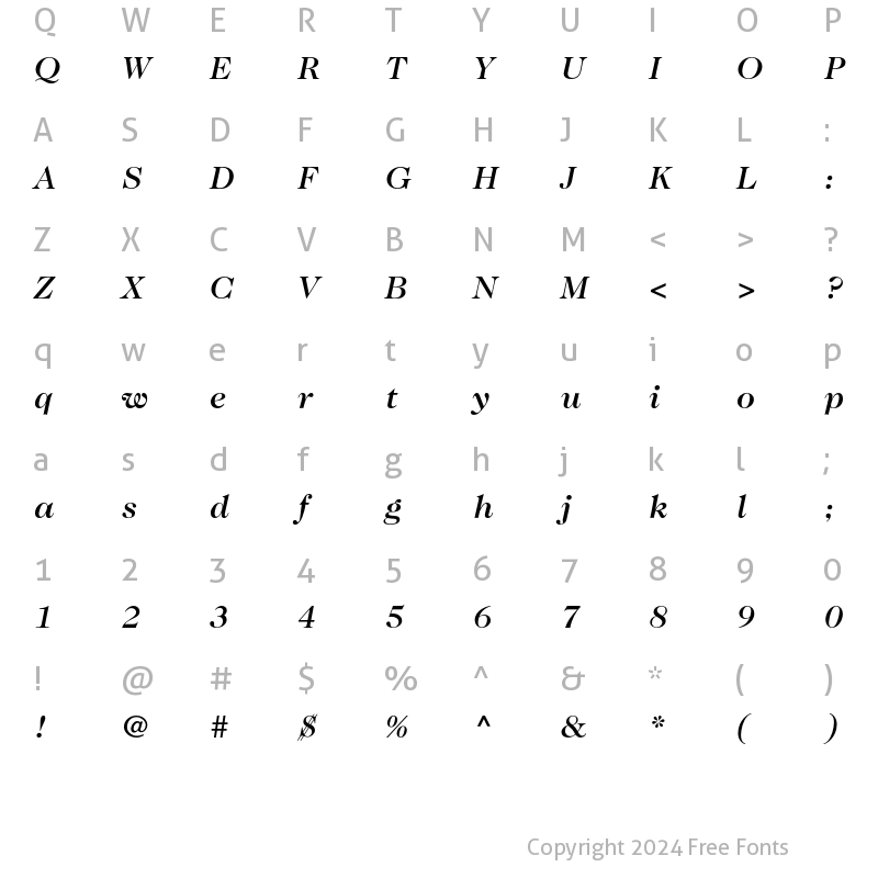 Character Map of ITC Caslon 224 Std Medium Italic