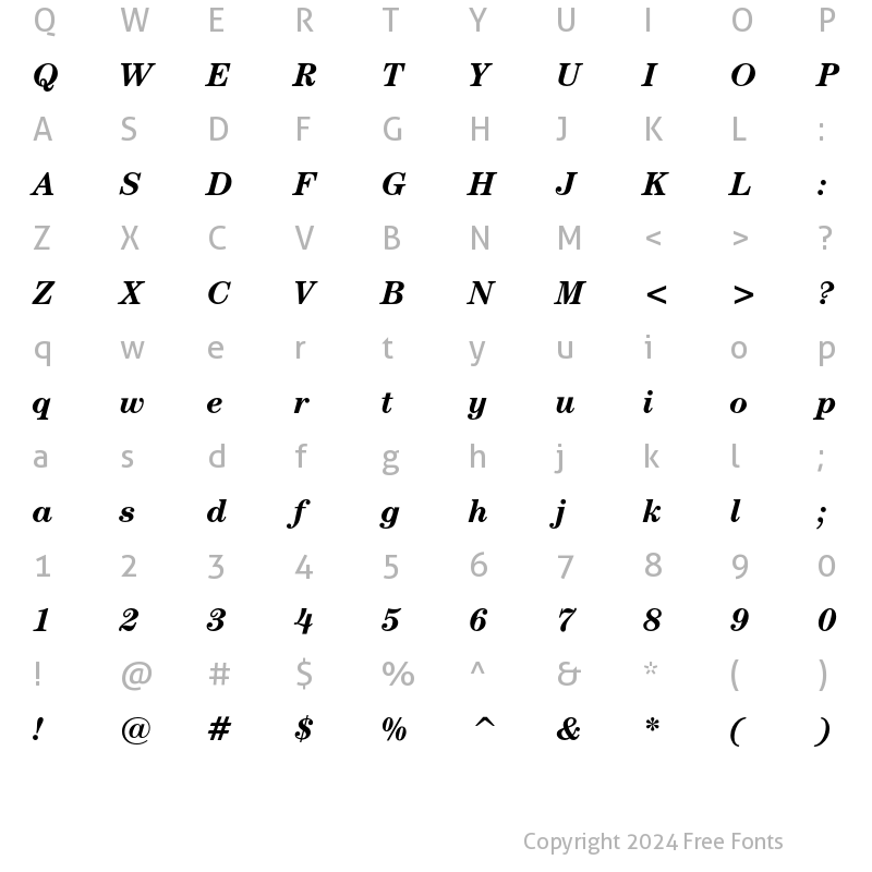 Character Map of ITC Century Bold Italic