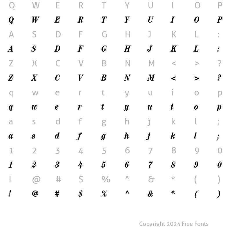 Character Map of ITC Century Condensed Bold Italic