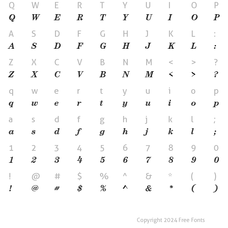 Character Map of ITC Century Handtooled Std Bold Italic