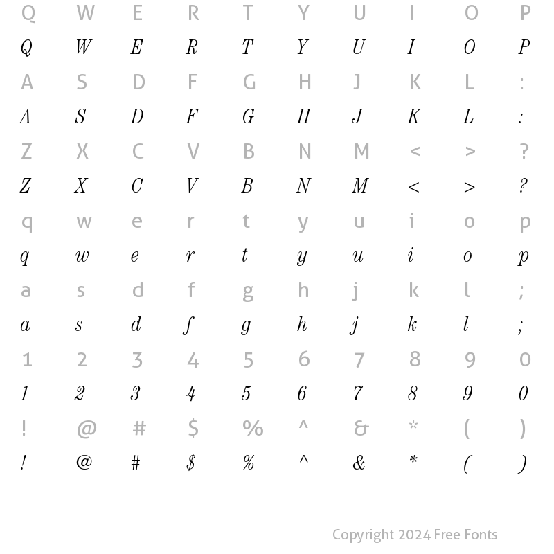 Character Map of ITC Century Light Condensed Italic