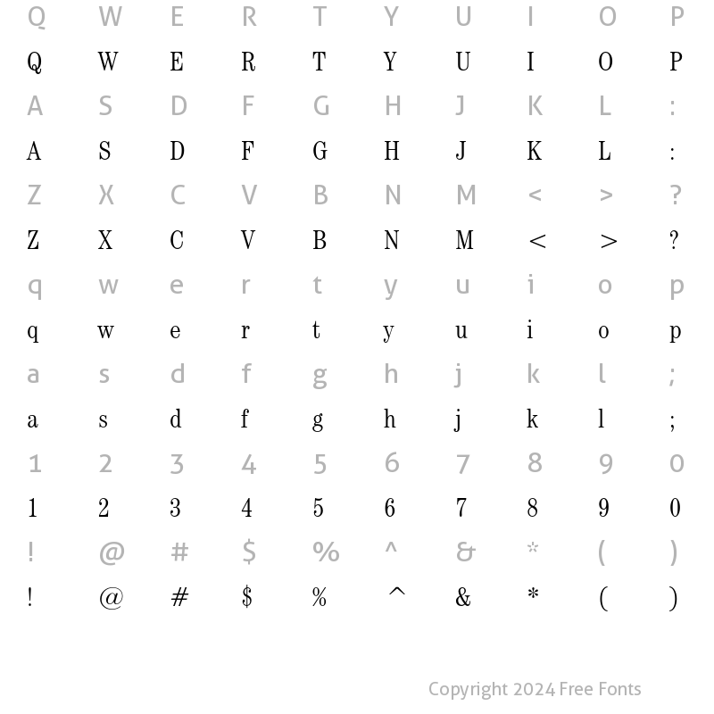 Character Map of ITC Century Light Condensed Regular