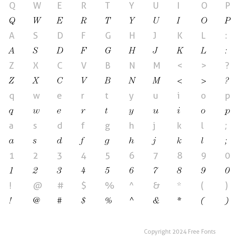 Character Map of ITC Century Light Italic