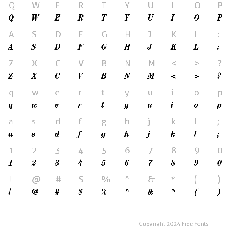 Character Map of ITC Century Std Bold Condensed Italic