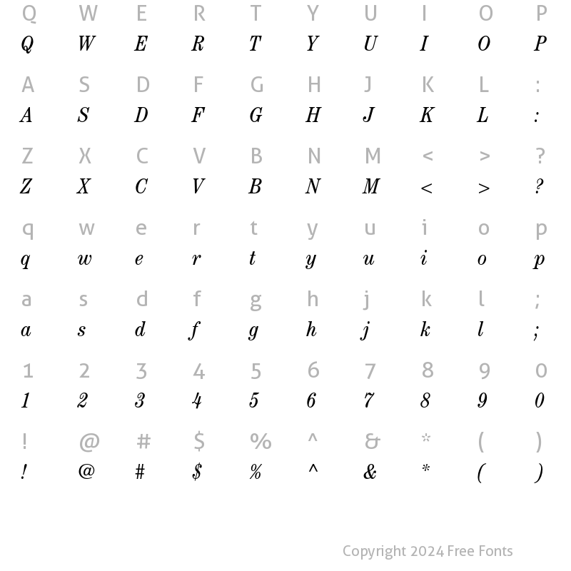 Character Map of ITC Century Std Book Condensed Italic