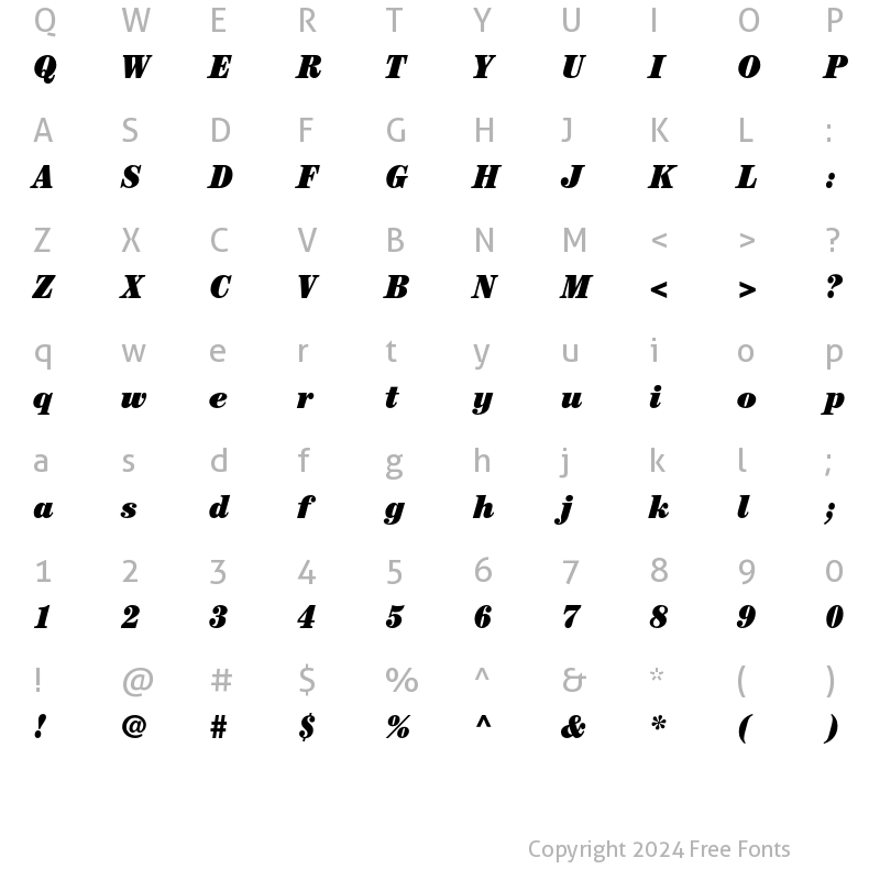 Character Map of ITC Century Std Ultra Condensed Italic