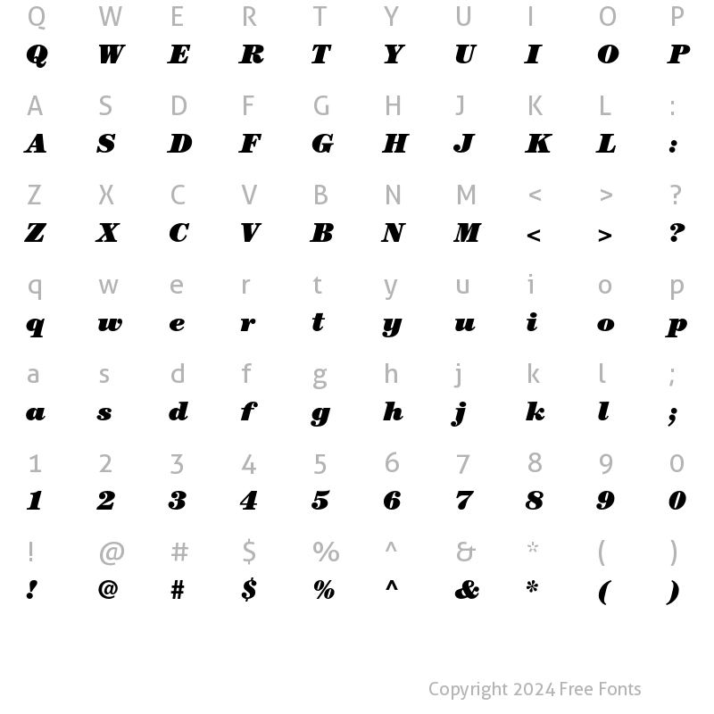 Character Map of ITC Century Std Ultra Italic