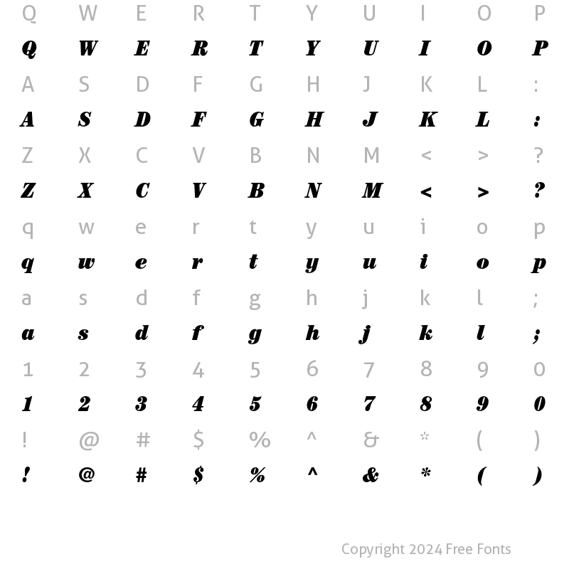 Character Map of ITC Century Ultra Condensed Italic