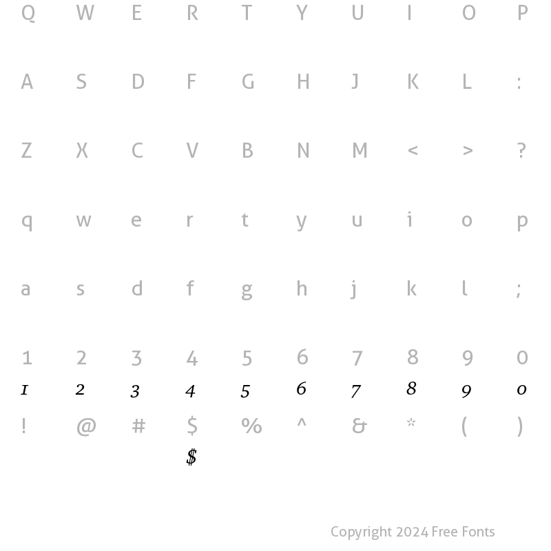 Character Map of ITC Charter Alternate Italic