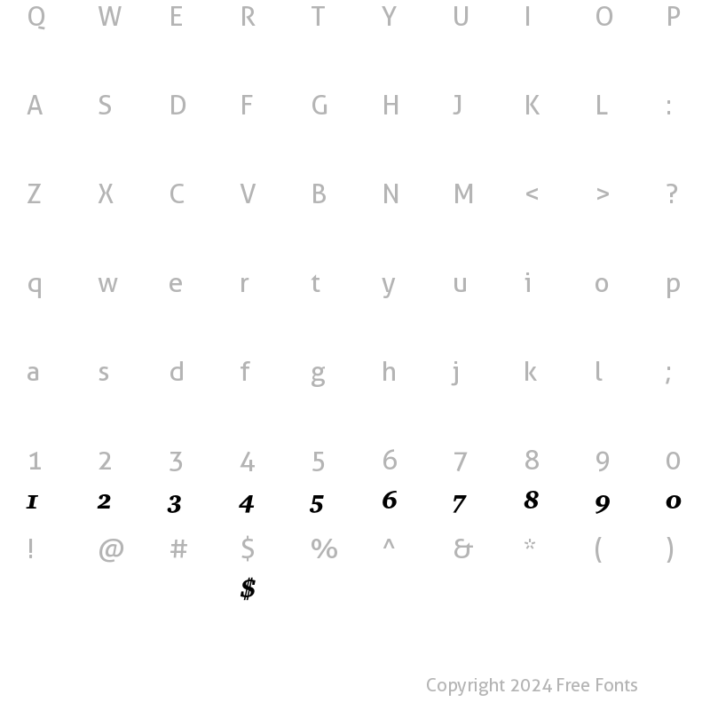 Character Map of ITC Charter Black Alternate Italic