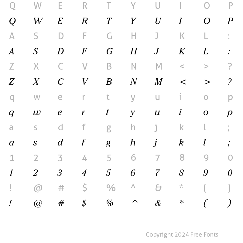 Character Map of ITC Cheltenham Book Italic