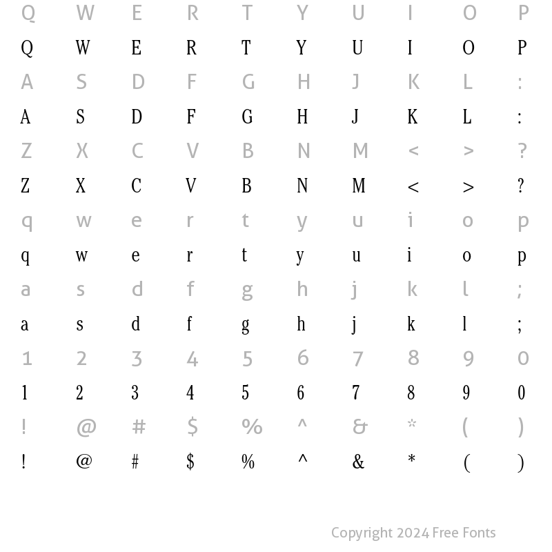 Character Map of ITC Cheltenham Light Condensed Regular