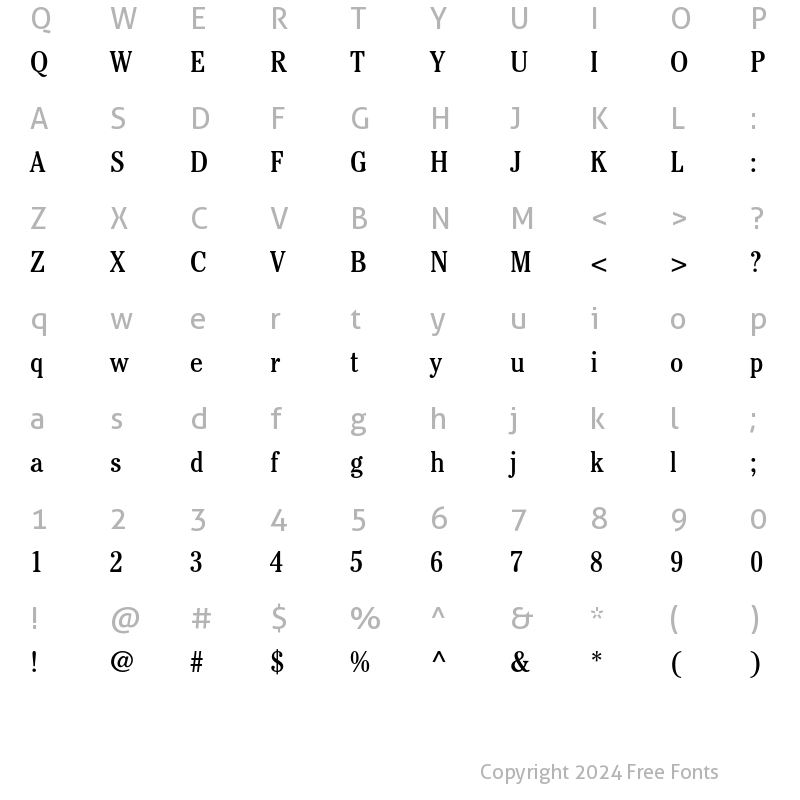 Character Map of ITC Cheltenham Std Book Condensed