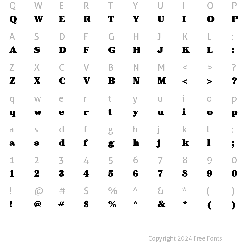 Character Map of ITC Cheltenham Std Ultra