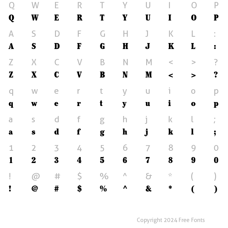 Character Map of ITC Cheltenham Std Ultra Condensed