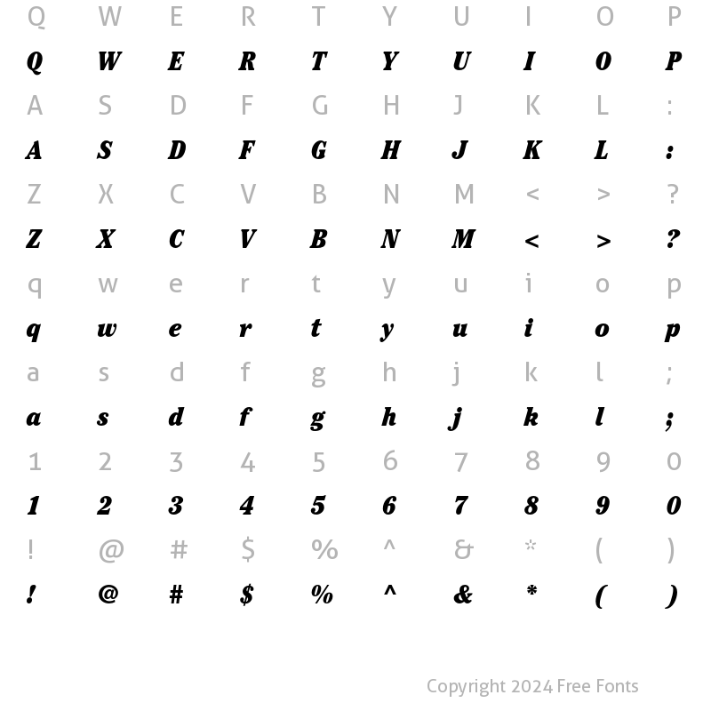 Character Map of ITC Cheltenham Ultra Condensed Italic