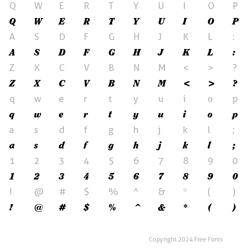 Character Map of ITC Clearface Black Italic